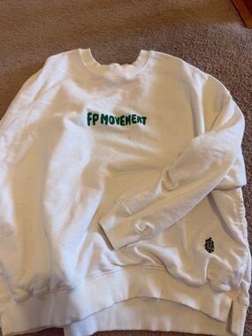 FP Movement by Free People White Crew Sweatshirt with Green Embroidery